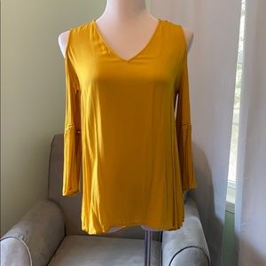 Gold cold shoulder, boho top